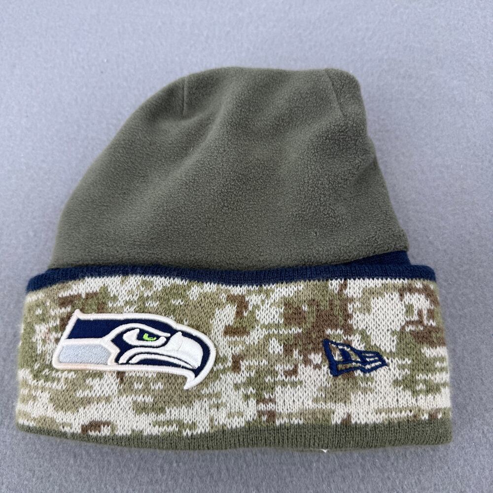 Youth Seattle Seahawks New Era Salute To Service Camo Fleece Knit Beanie Hat NFL